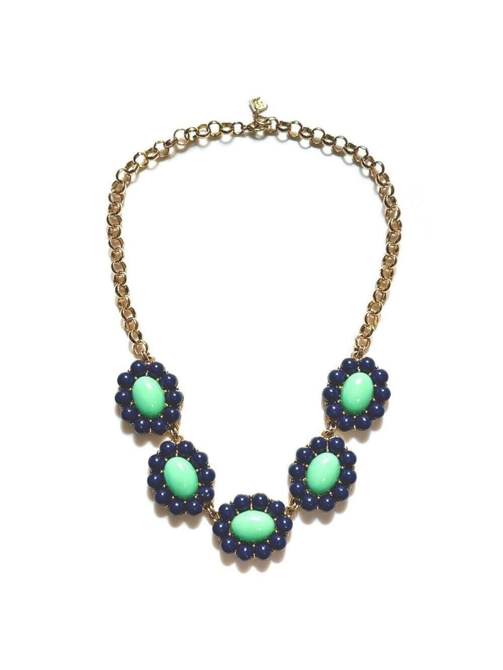 BANANA REPUBLIC Bold Navy & Mint Floral Cluster Bib Necklace | EUC